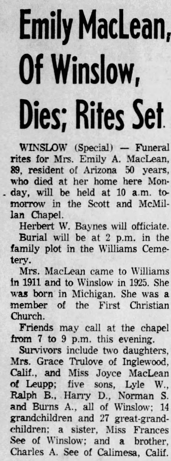 Obituary for Emily A. MacLean (Aged 89)